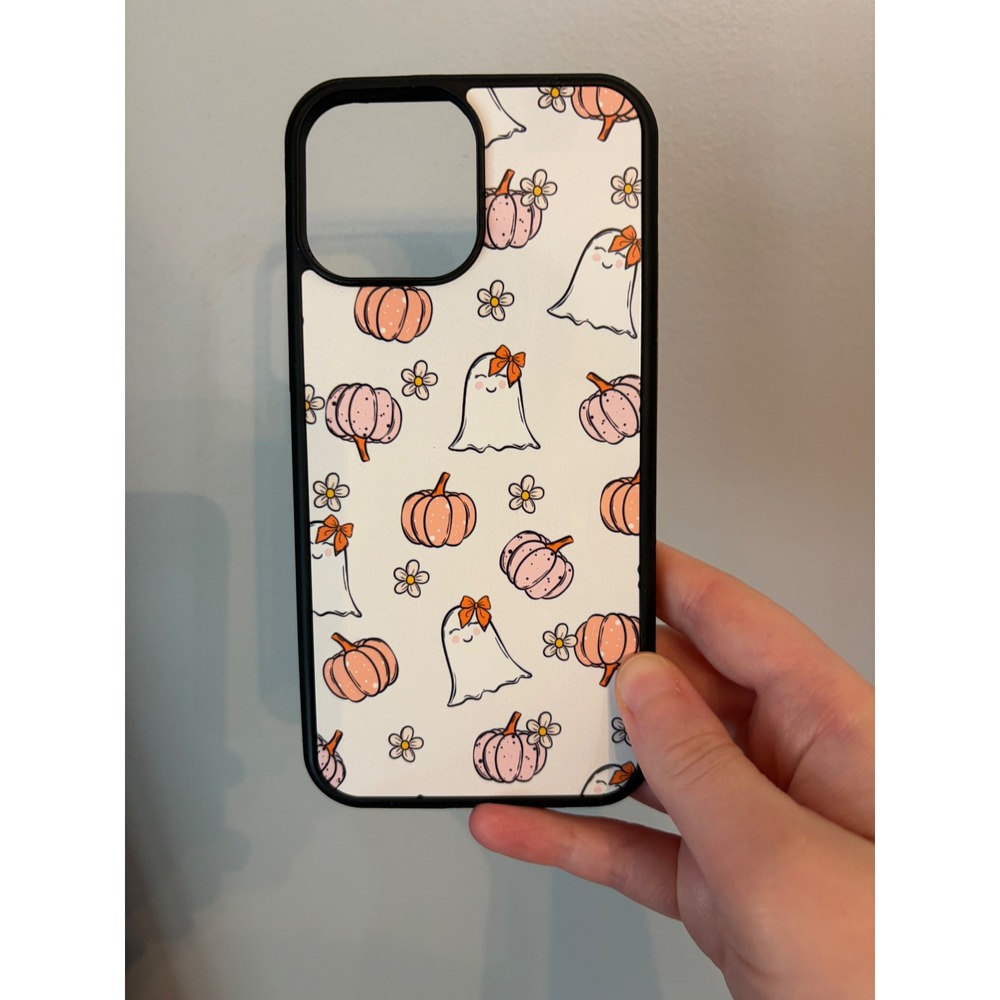 iPhone 13 Pro Max Case Unisex White Ghost Pumpkin Floral Spooky Halloween Kawaii